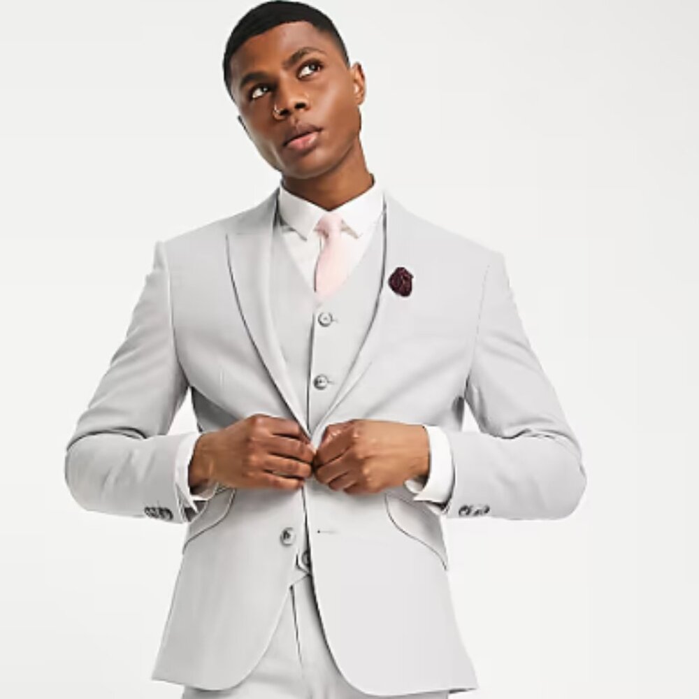NWT ASOS DESIGN wedding skinny suit jacket in ice gray micro texture 38S 32x32